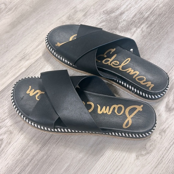 Sam Edelman Women’s Leyton Black Leather Platform Slide Espadrille Sandals / 7 - Picture 3 of 7